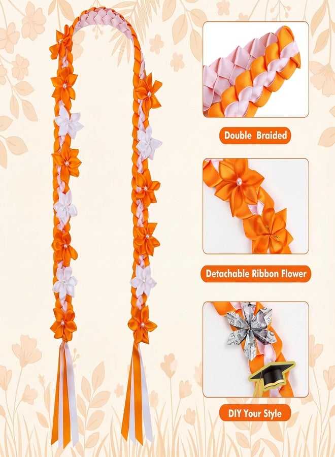 TFTAFAN TFTANFAN Graduation Flower Lei Hawaiian Floral Necklace for Graduation Ceremony Graduation money lei Gift for Women Men (Orange and White) - Image 4